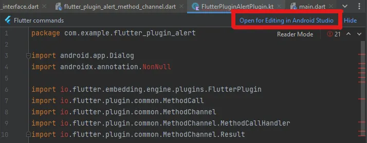 Android Studio Flutter Open for editing
